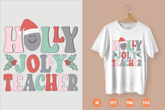 Holly Jolly Teacher Retro Christmas T-shirt Design: A Festive Asset